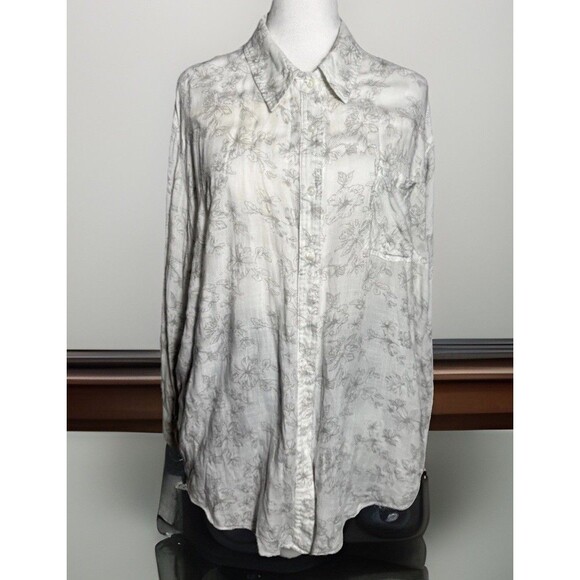 AVA & VIV White Gray Floral Button Down Shirt Relaxed Fit Long Sleeve 3X Rayon - Picture 1 of 11
